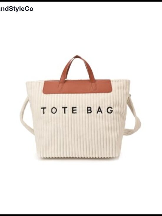 Handbags - Women Corduroy Tote Bag Vegan Leather Top Handle Casual Shoulder Crossbody Purse